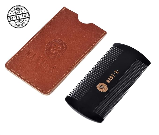 Premium 100% Oxhorn Dual-Action Beard Comb with Genuine Leather Case – the Perfect Beard Grooming Gift for Men by Man & Mane.