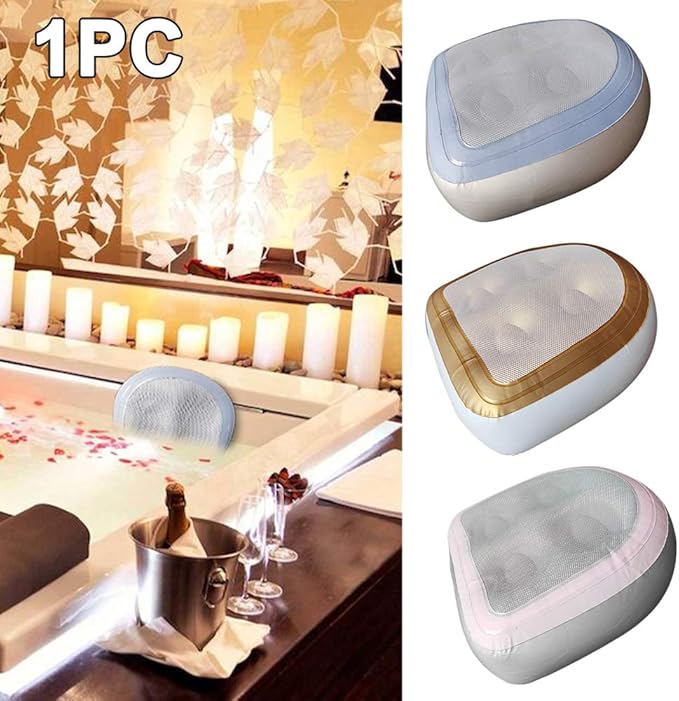 Hot Tub Booster Cushion w/Suction Cups, Inflatable Spa Cushion PVC Bathtub Pillow, Soft Seat Back Support Tub Booster Pad for Adults at Home Spa & Rest (Blue)