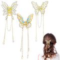 3 Pieces Butterfly Hair Claw Clip Butterfly Tassel Hair Clips Rhinestone Metal Exquisite Hair Clips Non Slip Hair Clamps Hair Styling Accessories for Women Girls