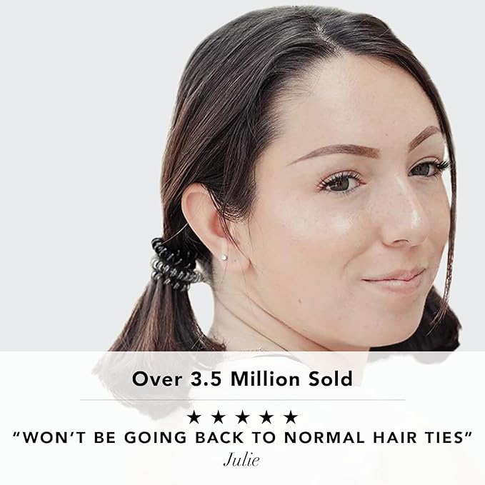 Kitsch Spiral Hair Ties for Women – Coiled Plastic Hair Ties No Damage, Ponytail Holders for Thick and Thin Hair – Creaseless and Dent-Free, Phone Cord Style | Ideal Gifts for Women - Black, 8 Pcs