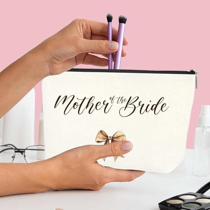 Elegant Makeup Bag - Mother of The Bride Present Set, Bridal Shower Keepsake for Her, Newlywed Essential Gift Idea - Perfect Ladies Friend Coworker Surprise