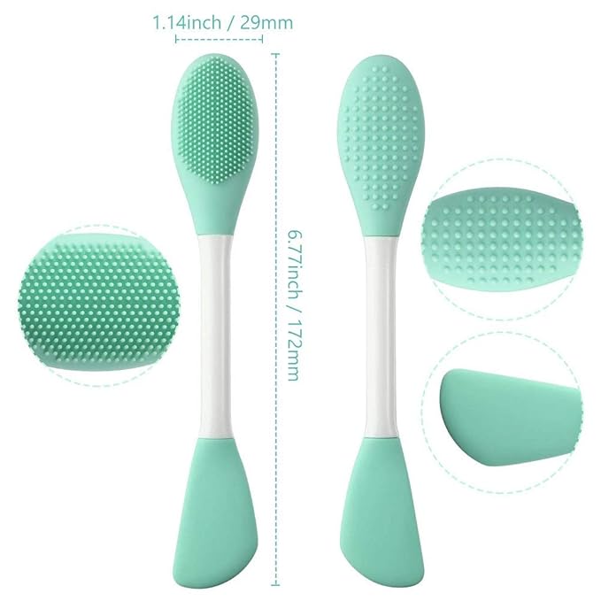 Silicone Brushes,Double-Ended Silicone Face Mask Brush,Facial Cleansing Brush, Premium Soft Facial Masks Other Skin Care Applicator Tool for Cream, Body Lotion,Moisturizer (Green)