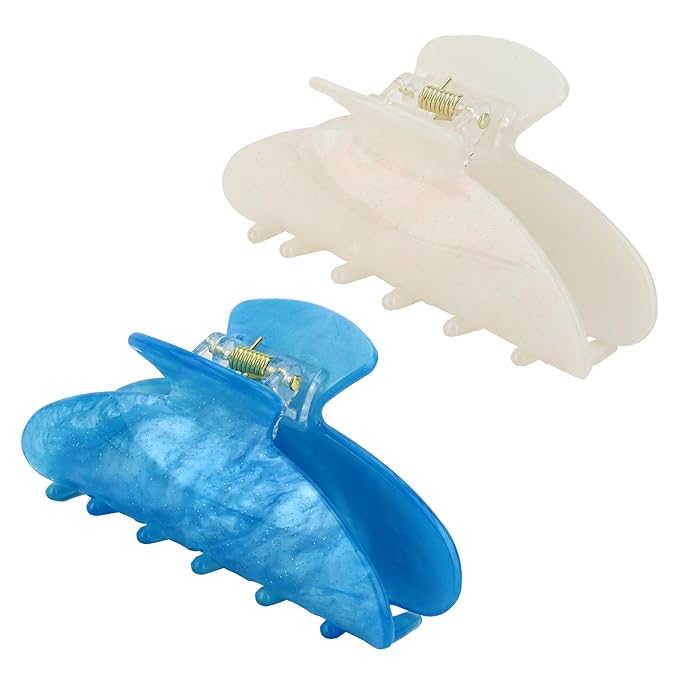 2 Pack Hair Claw Clips for Women, Acrylic Claw Clips for Thick Hair Non-slip Clip for Hair, Large Claws Hair Accessories for Women (White & Sky Blue)