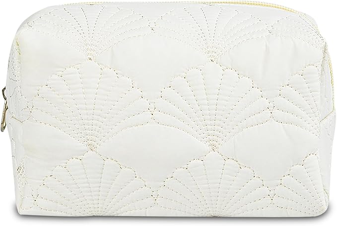 Quilted Makeup Bag Floral Cotton Make up Bag Puffy Coquette Makeup pouch Aesthetic Cute Travel Toiletry Bag for Women Girls