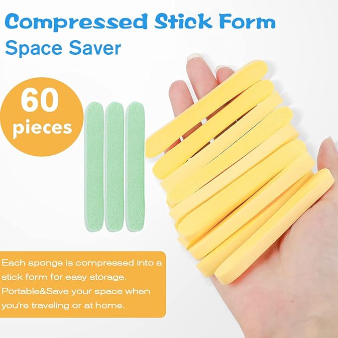 Facial Sponge Compressed,60 Pcs PVA Professional Makeup Removal Wash Round Face Sponges Spa Pads Exfoliating Cleansing for Women,Yellow,Green