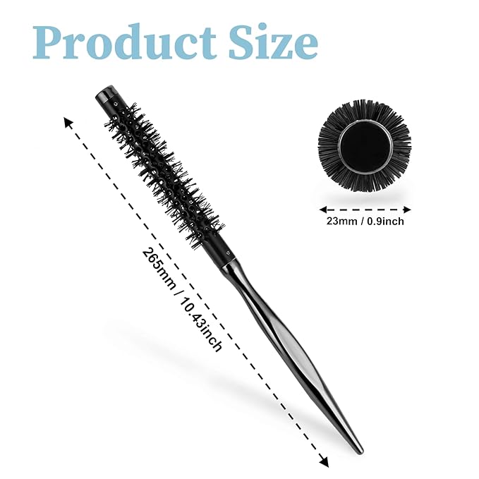 Small Round Curling Brush, Mini Quiff Roller for Blow Drying & Short/Thin Hair - Portable, Smooth Handle & Nylon Bristles