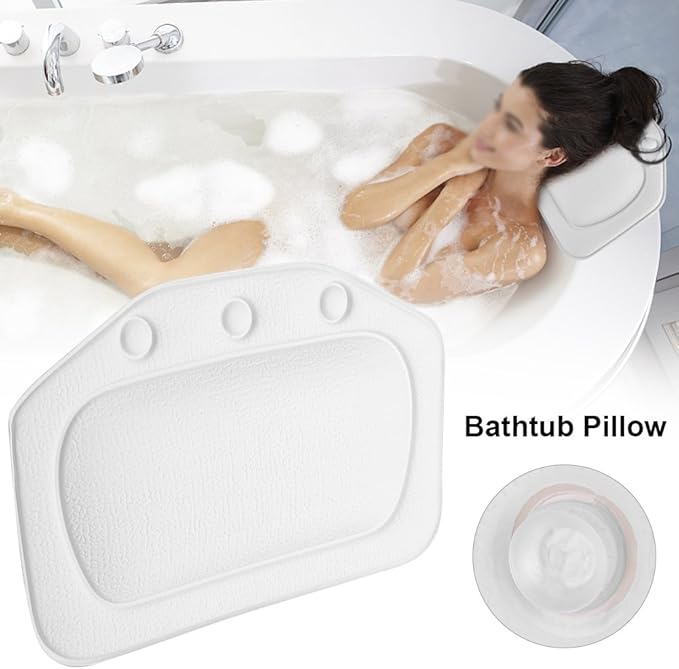 Bath Pillow, Bathtub Head Neck Support, Soft Foam Padded Spa Tub Headrest Back Shoulders Support Cushion Bathroom (White)