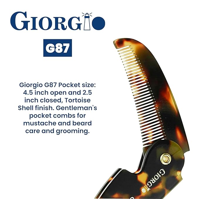 Giorgio G87 Fine Tooth Comb works as a Mustache and Beard Comb for Men - Add to any comb set, Handmade, Saw-cut, Hand Polished Pocket Styling Combs for Everyday Grooming and Hair Care Tokyo (4.5")