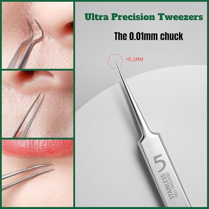 Usiveinborn Blackhead Remover Upgraded, Usiveinborn Blackhead Tweezers, Professional Upgraded Facial Blackhead Remover Tweezers, Blackhead Remover Tools Sets (A4-Red-3pcs)