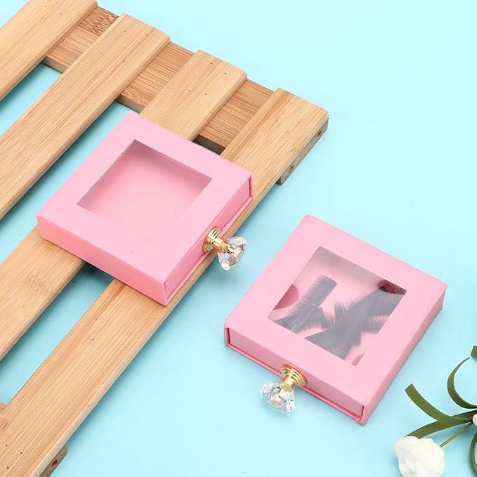 False Eyelashes Storage Box Quadrate Window False Eye Lashes Drawer Organizer Case for Makeup Lovers Travelers Pink Green Gold 2pcs