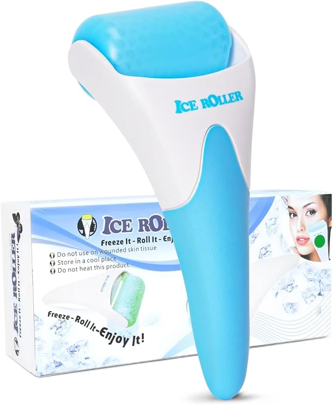 ONLYSKY BEAUTY Ice Roller Face Cooling Cold Roller for Women & Men Body Eyes Face Skin Care Tools（Blue Handle+Blue Roller