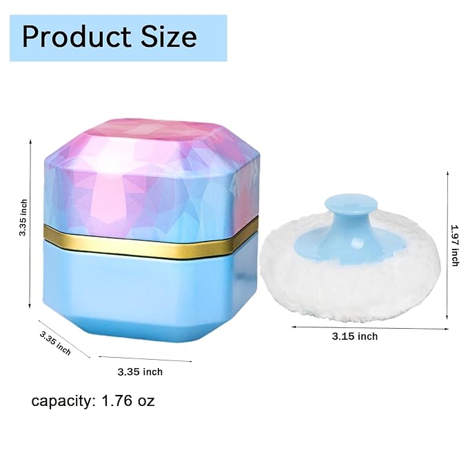Body Powder Puff and Container, 3.35" Portable Dusting Powder Container with Soft Puff Powder Case Box Jar for Baby Women Home and Travel Use(Blue)