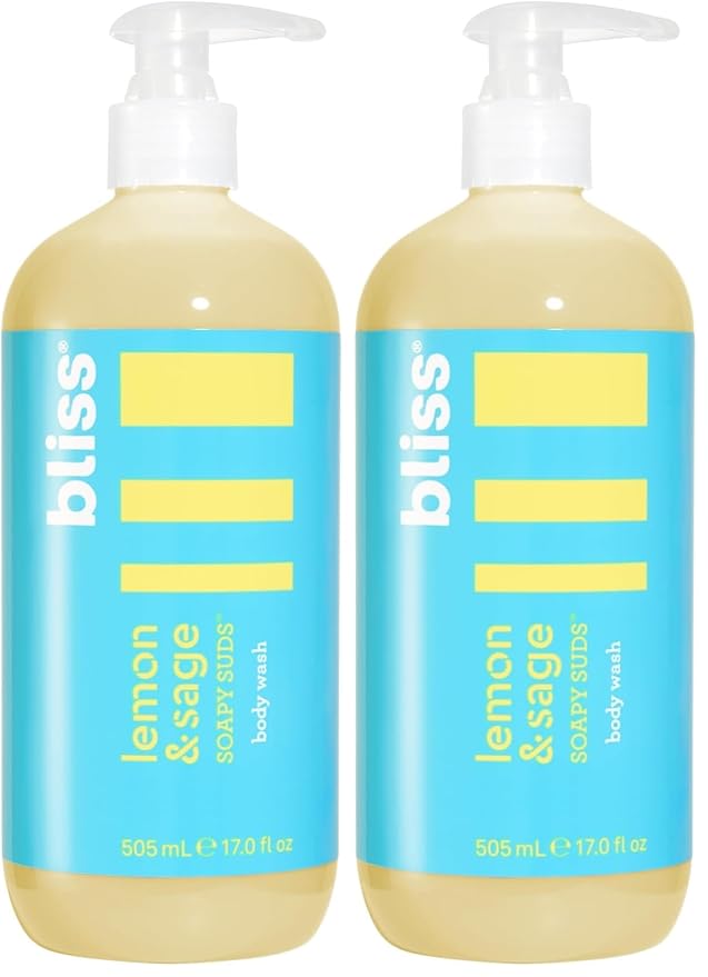 Bliss Soapy Suds Body Wash - Lemon and Sage - 17 Fl Oz - Gentle and Hydrating for Supremely Soft Skin - Paraben Free - Vegan & Cruelty Free (Pack of 2)