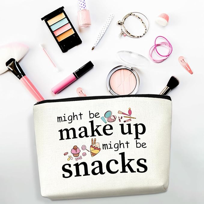 Women Friendship Uniqu Fun Makeup Bag, Bff Small Snack Cosmetic Bags, Travel Organizer Toiletry Bag Gifts for Women Sisters Friends, Ideal Travel Birthdays Gifts for Snack Lovers Girls（White）