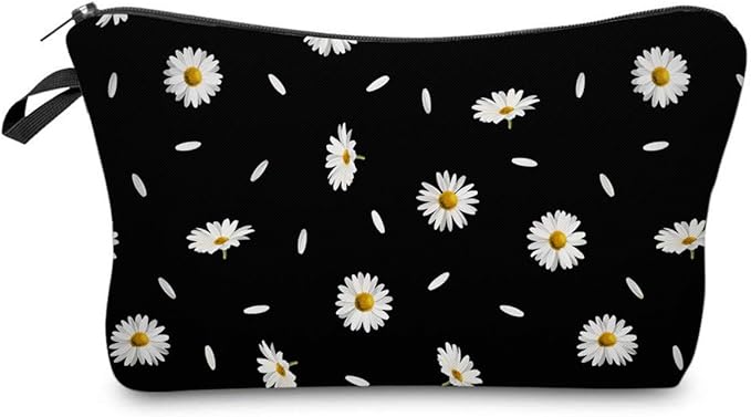 Deanfun Cosmetic Bag for Women, Durable Polyester Makeup Bag Organizer Travel Waterproof Roomy Accessories Daisy Purse Bag Gifts(52366)