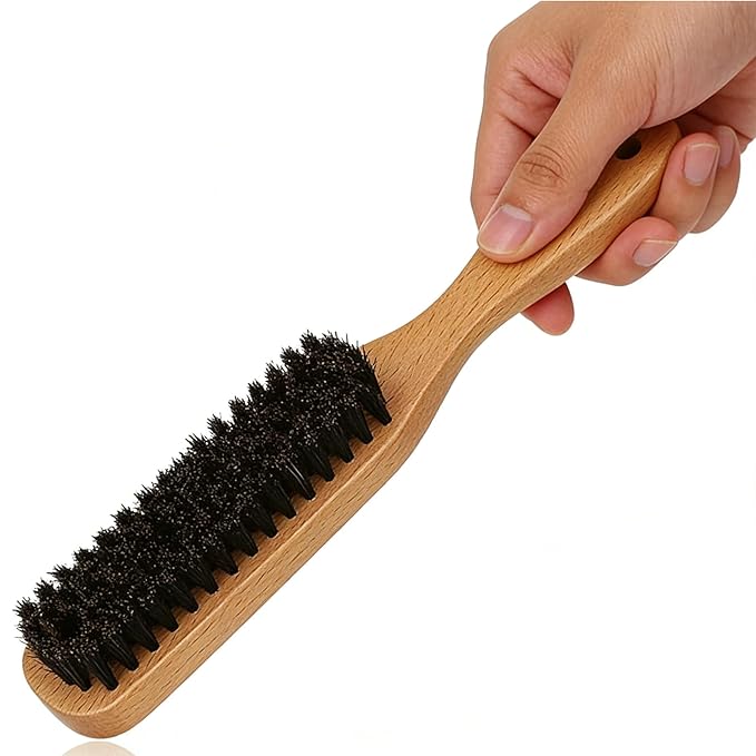 Men's Boar Bristle Hair Brush, Natural Wood Handle Grooming Brush for Daily Styling, Beard & Hair Detangling, Perfect for Pompadour & Slick Back Hairstyles