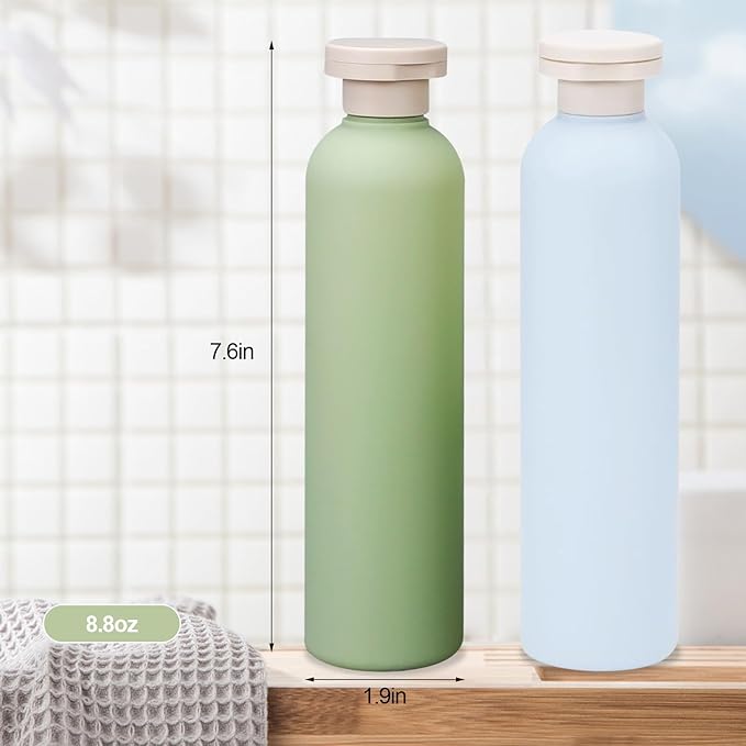 4Pcs 8.8oz Flip Top Squeeze Bottles,Reusable and Refillable Leak Proof Travel Bottles,For Lotions,Facial Creams,Shampoos,Hair Conditioner (Green+Blue)