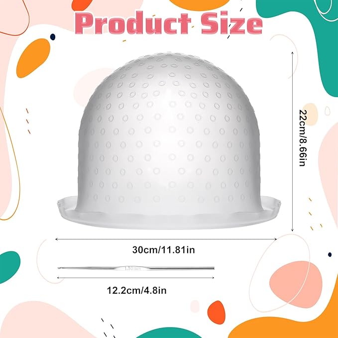 Punched Silicone Highlight Hair Cap with Needle, Professional Reusable Highlighting Poked Hole Cap for Color Hair Salon Hairdressing Dyeing Staining Tools for Women and Men (White)