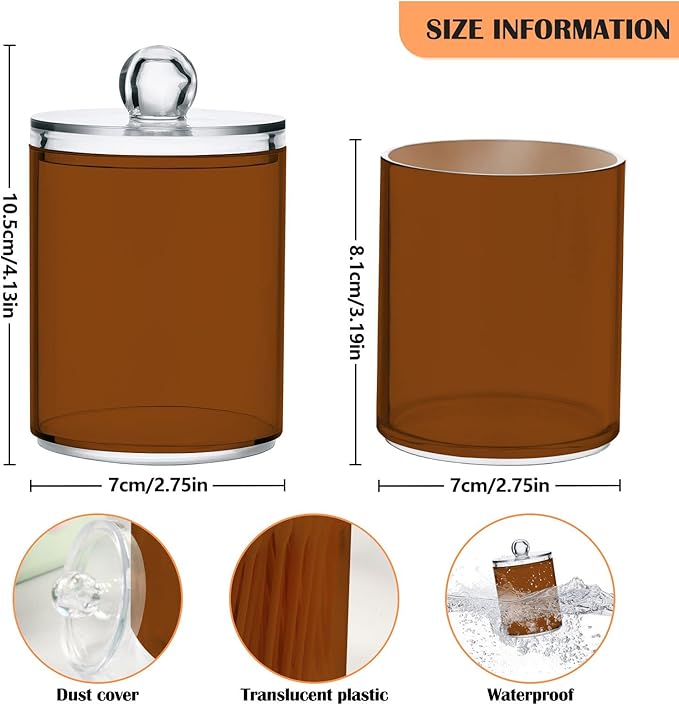 Saddle Brown Qtip Holder Organizer Dispenser Cotton Swabs Cans Plastic Jars with Lid Set 2 Pack Bathroom Storage Canister for Cotton Ball Floss Cotton Pads