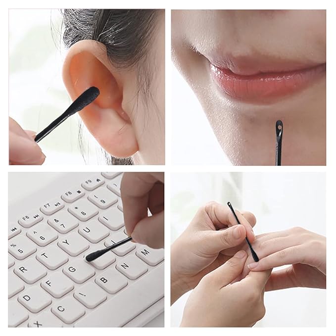 200 Disposable Plastic Blackhead Remover Tool Double Headed Cotton Swabs Stick Blackhead Extractor Removal Stick Pimple Popper Tool Beauty Tool, Black