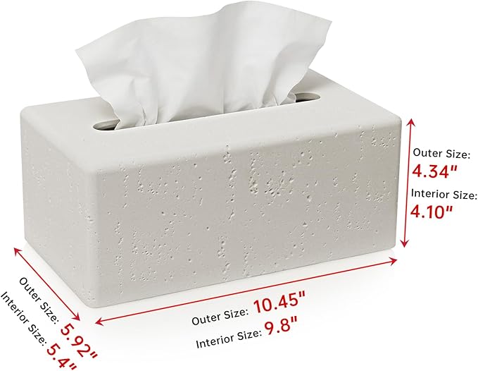 Tissue Box Cover Rectangle, Resin Decorative Facial Tissue Holder Covers Toilet Paper Holder Travertine Stone Look Paper Dispenser Home Decor for Bathroom Bedroom Living Room Office - Off White
