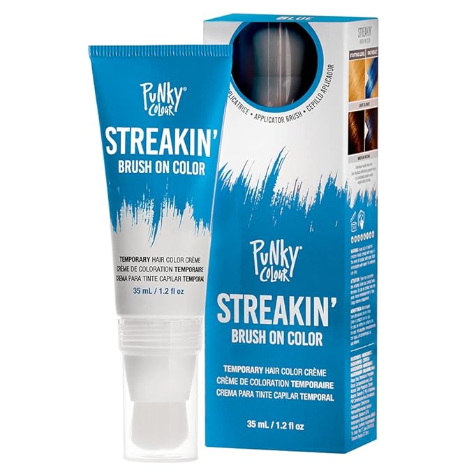 Punky Colour Streakin' Brush on Color Blue, Temporary Hair Color Creme, Instant, DIY Hairstyle, Vibrant, Soft Hold, Men Women Kids, Easy-Squeeze Tube, 1.2 fl oz