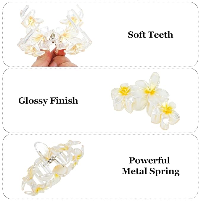 4PCS Flower Hair Claw Clips - Non-Slip Glitter Claws for Thick or Thin Hair, Strong Hold Hair Accessories for Women and Girls