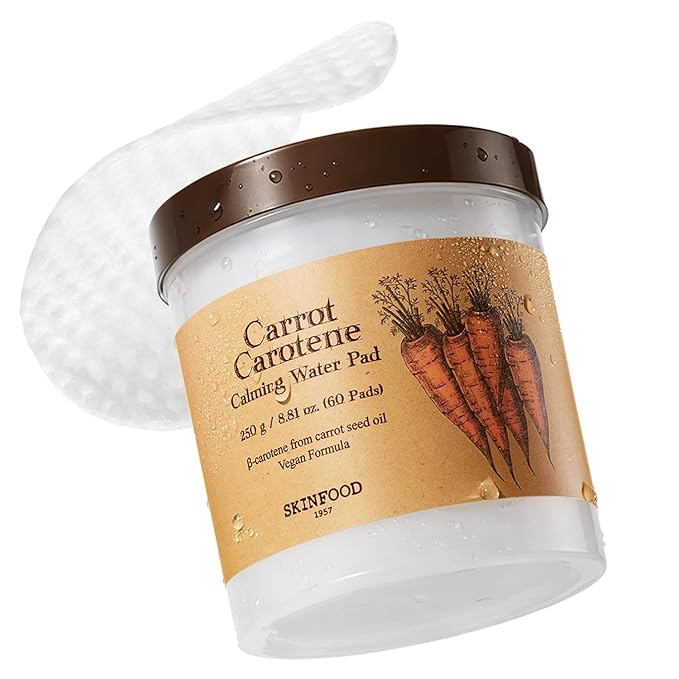 SKINFOOD Carrot Carotene Toner Pads, Hydrating & Soothing for Dry Skin, Instant Cooling, After Sun & Heat Care, Cotton Facial Toner Pads, Korean Skincare for Face (60 Counts)