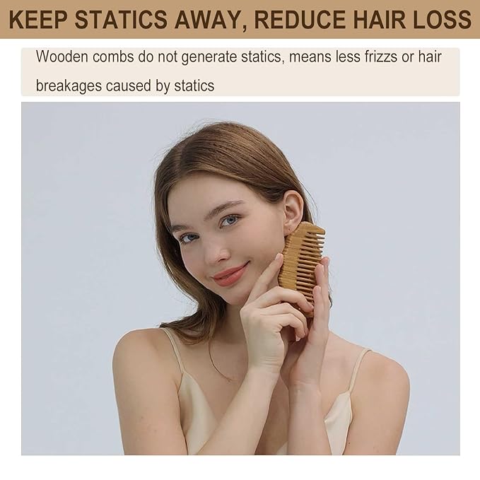 2 Pack Wooden Comb, Beard Comb for Men, Hair Combs for Women - Green Sandalwood