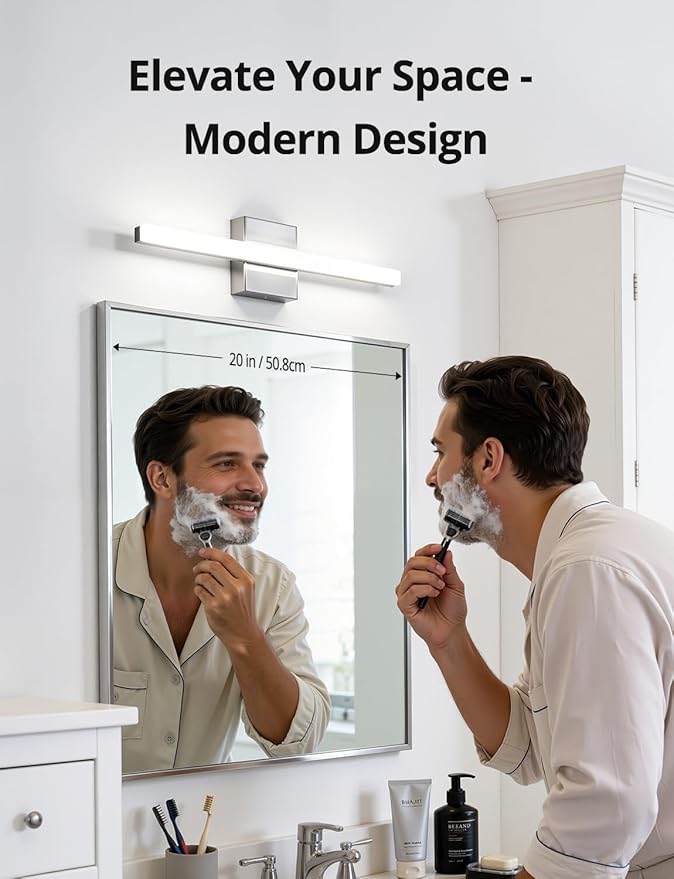 Combuh Modern Bathroom Light Fixtures Over Mirror 5 Colors Adjustable, Chrome 16 inch Led Vanity Lighting Bar Glare Free Bright IP44 Waterproof Sleek Look Small Space Wall Mount for Makeup Shaving