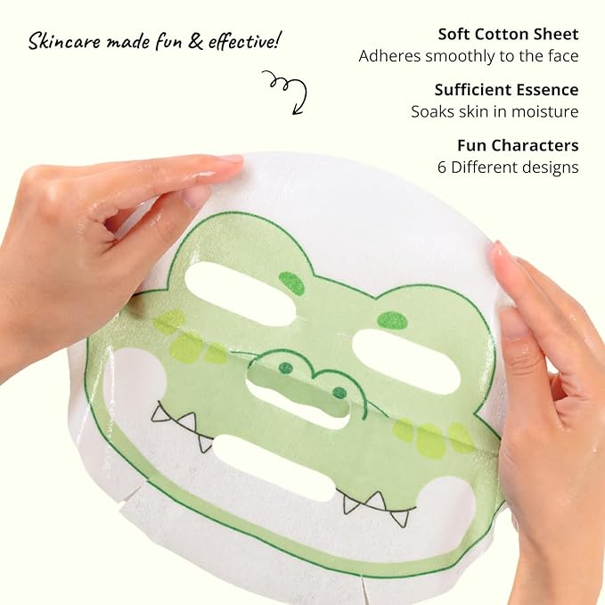Epielle Character Face Mask Wild Kingdom 6 Pack, Fun & Effective Korean Skin Care, Spa Party Favors, Easter Basket Stuffers, Birthday Gifts for Women, Self Care Gifts
