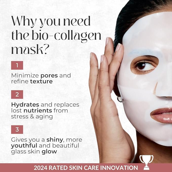Collagen Sheet Mask – Hydrating Korean Face Mask for Fine Lines & Anti-Aging, Deep Moisture, Radiant Skin Boost, Bio-Collagen Facial Masks (16 Pack)