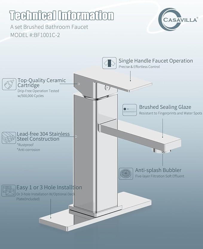 Bathroom Faucet-2 Sets, Bathroom Sink Faucets with Pop-up Drain and Deck Plate, Stainless Steel Faucets for Sink 3 Hole, Single Handle Vanity Faucet for Vessel, Chrome