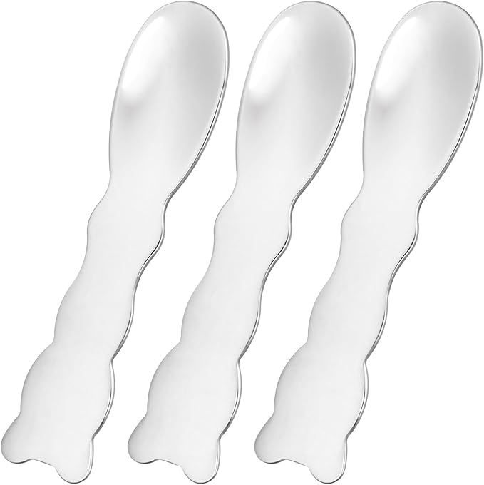 3pcs Mini Stainless Steel Makeup Spatula, Reusable Cosmetic Cream Spatulas Spoon, Skincare Scoop Applicator Facial Massage Beauty Tools for Mixing and Sampling Face Eye Cream- Silver