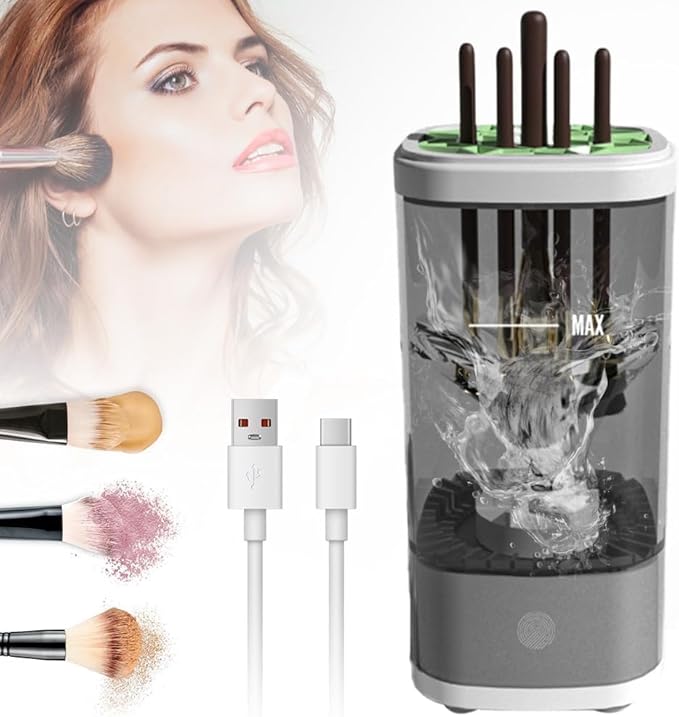 Automatic Makeup Brush Cleaner Machine - Fast Dryer & Deep Cleaning Tool for All Brush Sizes, Portable & Easy to Use.