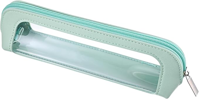 Small Clear Makeup Bag, PU Leather Travel Makeup Brush Bag Portable Transparent Waterproof Cosmetic Organizer Pouch with Zipper for Women Home Travel Office Cosmetic Storage (Light Green)
