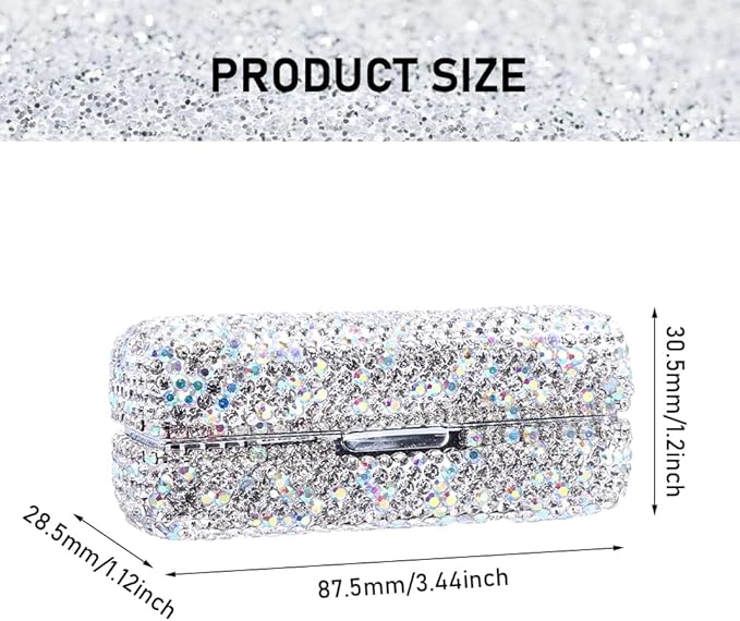 Rhinestone Lipstick Case with Mirror Bling Crystal Lipstick Case Diamonds Makeup Cosmetic Storage Box Holder for Purse(COLOR:White)