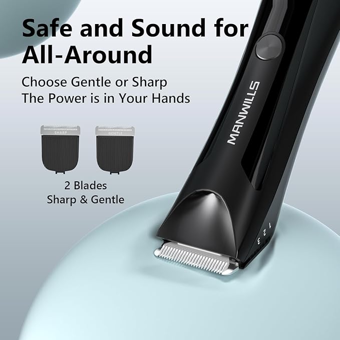 Body Hair Trimmer Men - Ball Trimmer Men, 2 Replaceable Ceramic Blades, Waterproof Pubic Trimmer with Charging Dock, Rechargeable, 7000RPM