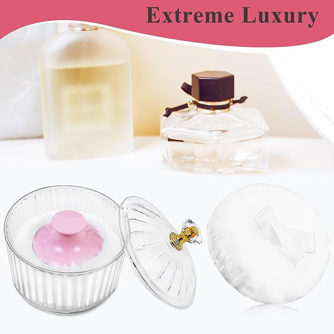 5Pcs Dusting Powder Container with Puff, 3.4 Inch Acrylic Body Powder Containers with Large Soft Puff Loose Dusting Powder Container Reusable Powder Applicator for Women Baby Body Face Makeup