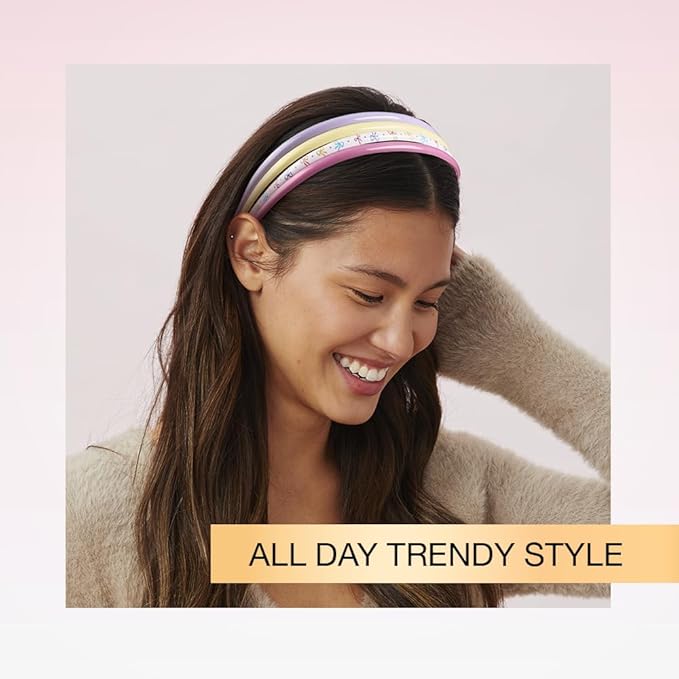 CONAIR Scunci Effortless Beauty Skinny headband -plastic Headbands for Women - hair accessories for women - trendy girl gifts - Assorted Pastel - 4 Count