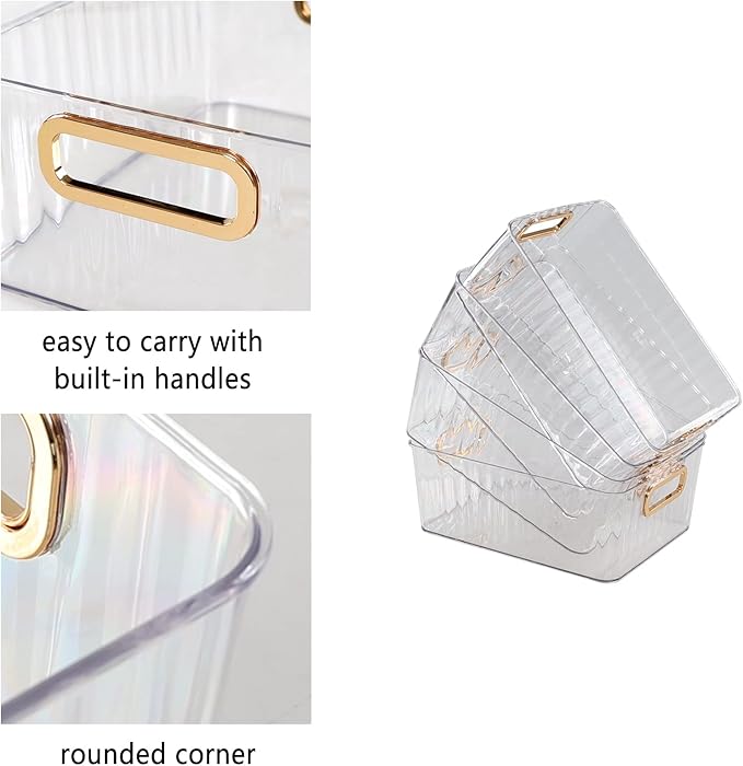 4 Packs Clear Pantry Freezer Organizer Bins, Small Plastic Cosmetics Storage Container Bin