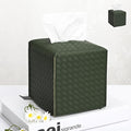 HOMOTEK 2 Pack Tissue Box Cover, Square PU Leather Tissue Holder, Decorative Facial Tissue Cube Paper Organizer Dispenser for Bathroom, Night Stands, Desk, Car 5X5X5'' - Woven Waffle,Emerald Green