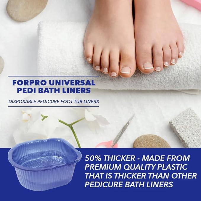 ForPro Universal Pedi Bath Liners - 50% THICKER - Fit Footsie Bath Plus Foot Bath, Disposable Pedicure Foot Tub Liners for Foot Spa Basins & Foot Bath Soaks, Blue, 50-Count