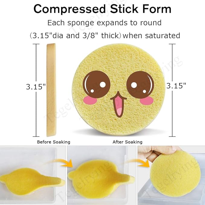 Facial Sponge Compressed,120 Count PVA Professional Makeup Removal Round Face Wash Sponges Spa Pads Exfoliating Cleansing for Women,Yellow,Pink,Purple,Blue,Green