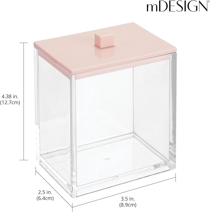 mDesign Plastic Rectangle Apothecary Canister - Organizer for Bathroom Vanity Countertop Shelf Decor - Holds Cotton Swabs, Soap, Makeup, Bath Salts - Lumiere Collection - 2 Pack - Clear/Light Pink