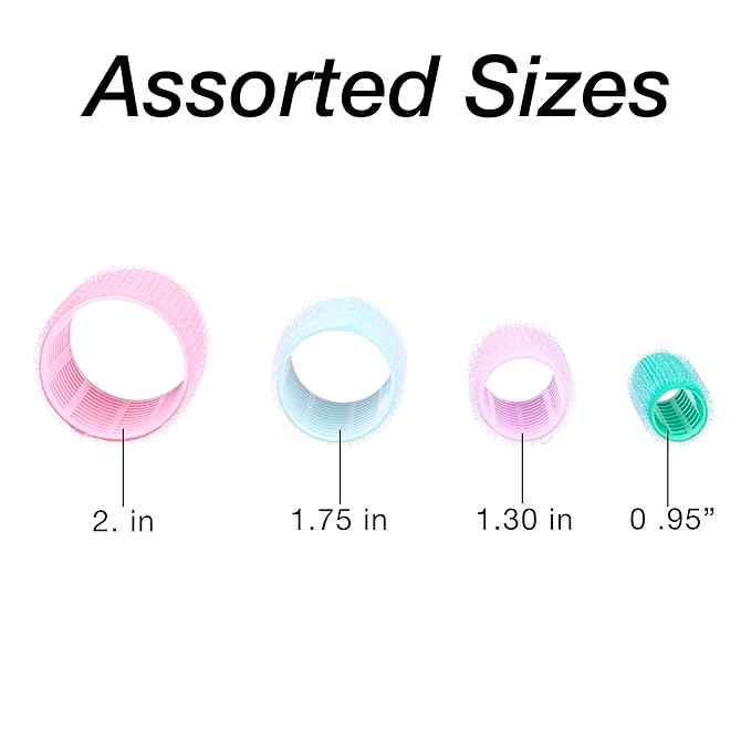24pc Hair Rollers Collection - Pastel Colored Classic Hair Rollers for Curls & Lift, Self-Grip Velcro Hair Curlers for Women In Assorted Sizes