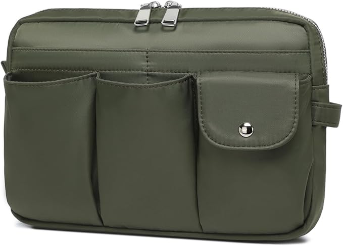 Storage Bag-arge Cosmetic Bag for Women Travel Makeup Bag Zip Up Bag Pure Cotton Canvas Can be Suspended (Army Green)