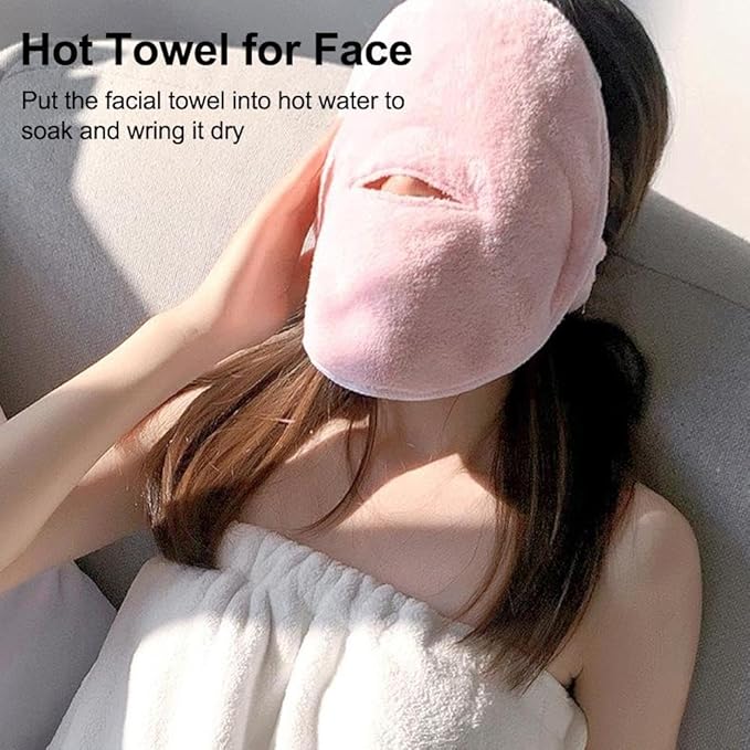 Face Steaming Towel,Hot Compress Face Towel Masks,Reusable Face Masks Skincare Facial Steamer Towel for Hot Cold Skin Care,Towel Steamer for Facials,Spa Towels Beauty Facial Towel for Women (A)