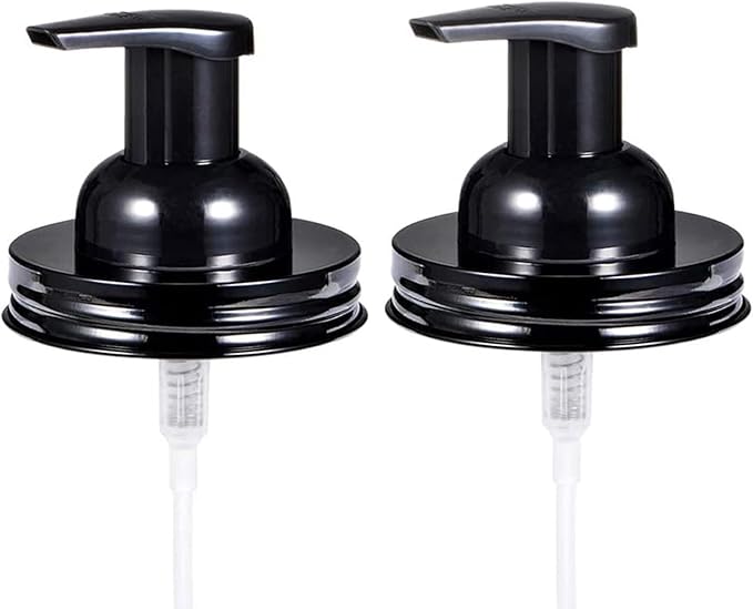 Mason Jar Foaming Soap Dispenser Pump fit 2.75Inch Regular Mouth,Rust Proof Stainless Steel Lid and BPA Free Plastic Foam Soap Pump-Hotel Bathroom Accessories（Black）