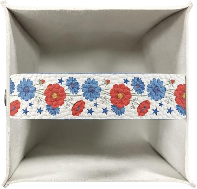 American Flower Tissue Box Holder Square PU Leather Tissue Organizer Case with Metal Button Waterproof Napkin Holder for Home Office Car Automotive Decor